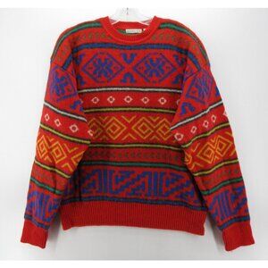 VINTAGE Claiborne Sweater XL Wool Southwestern Aztec Tribal Chunky Knit